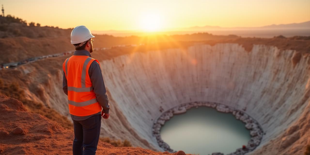 Professionista del settore minerario che osserva il cantiere